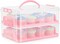 Cupcake Carrier, Cupcake Holder for 24 Cupcakes, Portable and Reusable Rectangular Cake Carrier with Lid and Handle, 2 Tier Stackable Layer Insert (Pink)